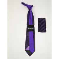 Men's Stacy Adams Tie and Hankie Set Woven Silky Fabric #Stacy27 Purple Stripe
