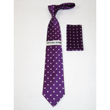 Mens Satin Tie and Hankie set by Stacy Adams fashion Polka Dots St25 Purple