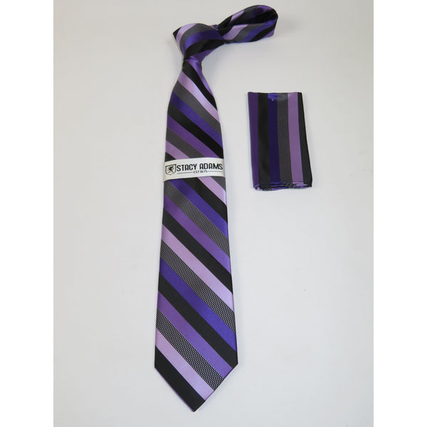 Men's Stacy Adams Tie and Hankie Set Woven Silky Fabric #Stacy41 Purple