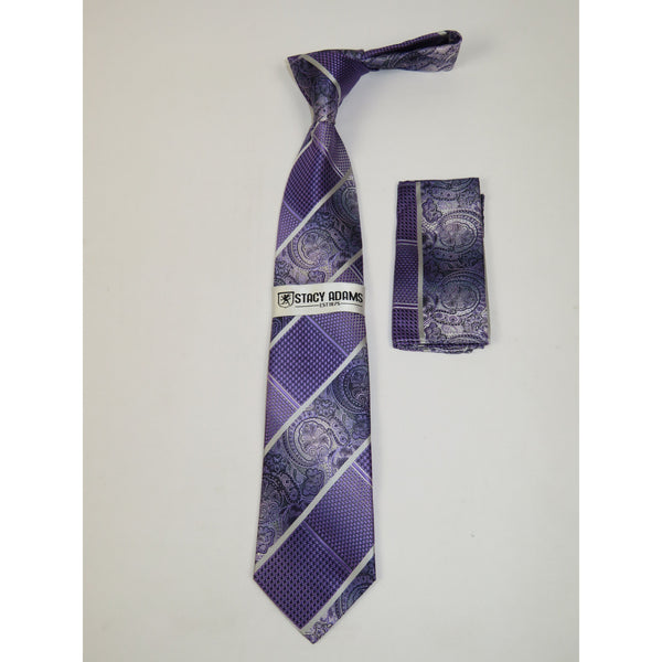 Men's Stacy Adams Tie and Hankie Set Woven Silky Fabric #Stacy87 Purple