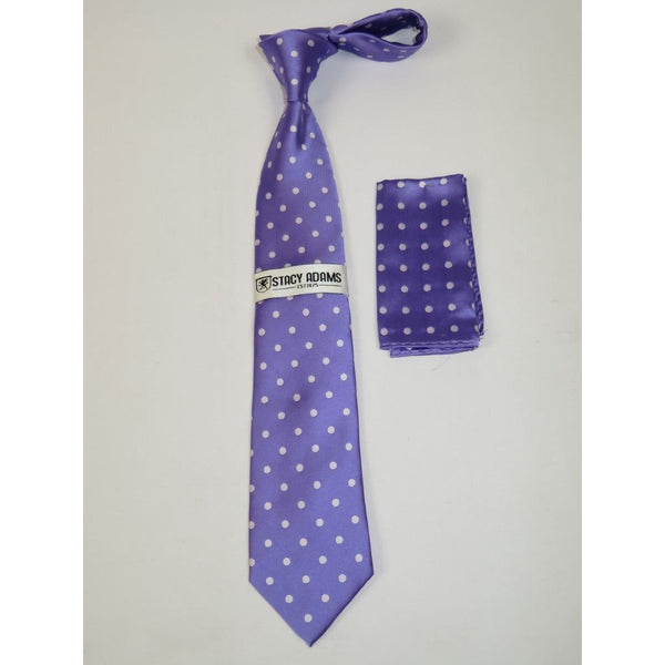 Men's Stacy Adams Tie and Hankie Set Woven Silky #Stacy7 Lavender Polka Dot