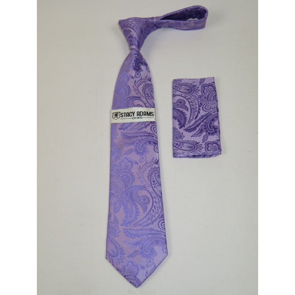 Men's Stacy Adams Tie and Hankie Set Woven Silky #Stacy16 Lavender Paisley