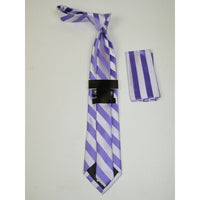 Men's Stacy Adams Tie and Hankie Set Woven Silky #St39 Lavender Stripe