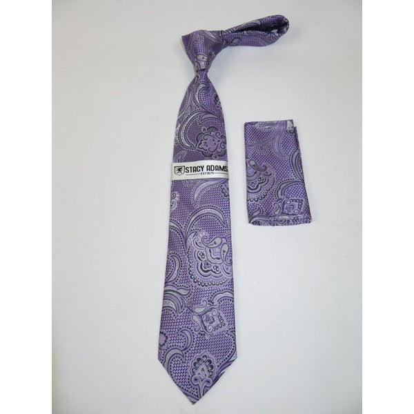 Men's Stacy Adams Tie and Hankie Set Woven Silky #Stacy80 Purple Floral