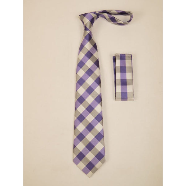 Men's Woven Tie Hankie Set J.Valintin Private Collection R4 Lilac Plaid