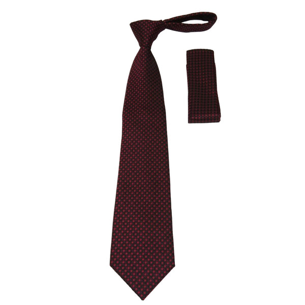 Men's 100% Silk Woven Tie Hankie Set J.Valintin Private Collection J19 Red Navy