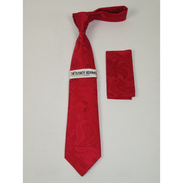 Men's Stacy Adams Tie and Hankie Set Woven Silky #Stacy22 Red Paisley