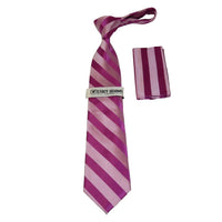 Men's Stacy Adams Tie and Hankie Set Woven Silky #St42 Fuchsia Stripe