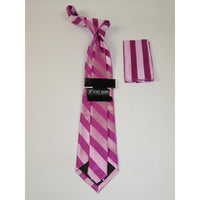 Men's Stacy Adams Tie and Hankie Set Woven Silky #St42 Fuchsia Stripe
