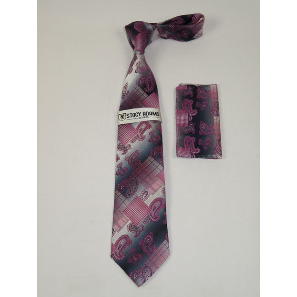 Men's Stacy Adams Tie and Hankie Set Woven Silky #Stacy89 Pink Paisley