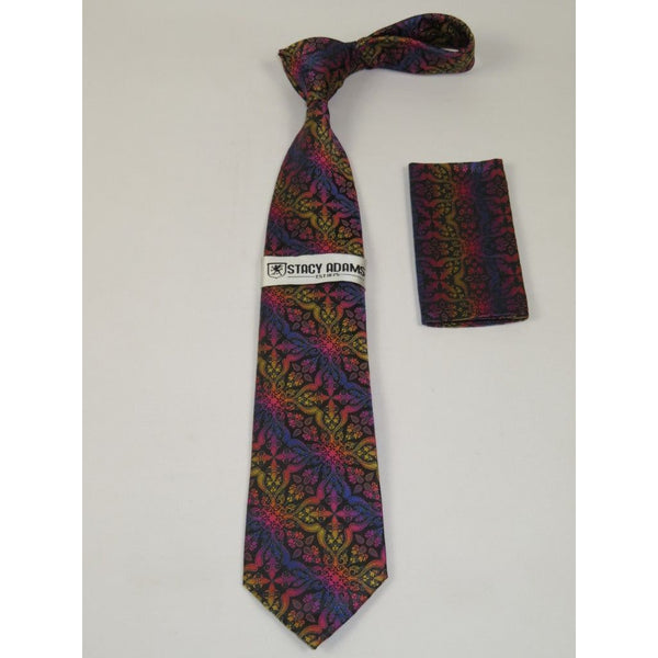 Men's Stacy Adams Tie and Hankie Set Woven Silky #Stacy94 Multi Floral