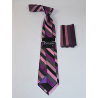 Men's Stacy Adams Tie and Hankie Set Woven Silky #Stacy42 Pink Stripe