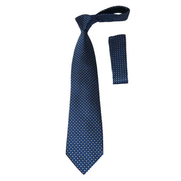 Men's 100% Silk Woven Tie Hankie Set J.Valintin Private Collection J25 Blue