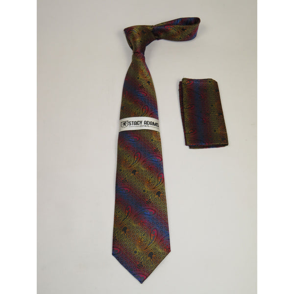 Men's Stacy Adams Tie and Hankie Set Woven Silky #Stacy74 Multi Paisley