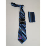 Men's Stacy Adams Tie and Hankie Set Woven Silky #Stacy40 Blue Stripe