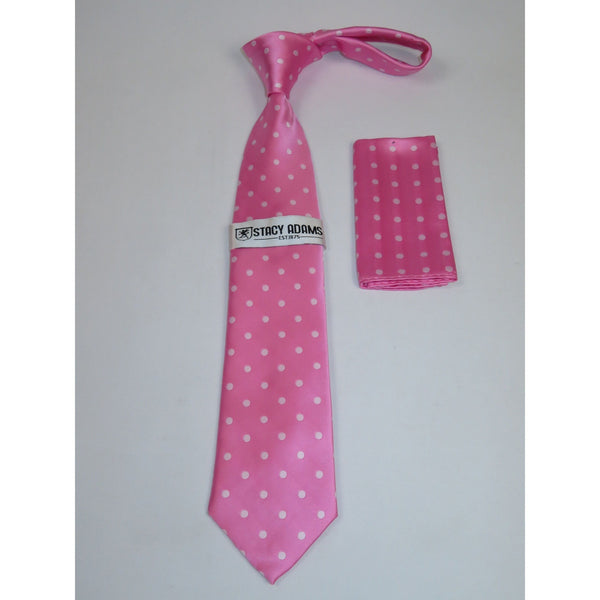Mens  Satin Tie and Hankie set by Stacy Adams fashion Polka Dots St21 Pink