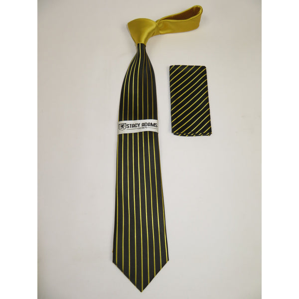 Men's Stacy Adams Tie and Hankie Set Woven Silky Fabric #Stacy30 Gold Stripe