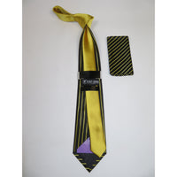 Men's Stacy Adams Tie and Hankie Set Woven Silky Fabric #Stacy30 Gold Stripe
