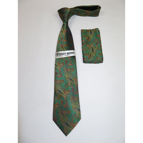 Men's Stacy Adams Tie and Hankie Set Woven Silky Fabric #Stacy70 Green