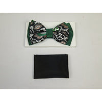 Mens Formal Bow Tie Hankie Insomnia by Manzini Shiny Floral Design MZE166 green