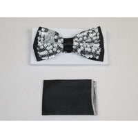 Men Formal Bow Tie Hankie Insomnia by Manzini Floral MZE158 White Sequins New