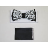 Men Formal Bow Tie Hankie Insomnia by Manzini Floral MZE158 White Sequins New