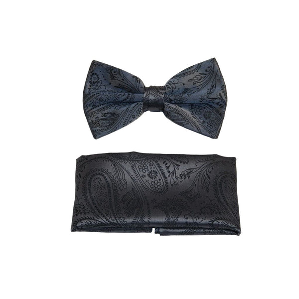 Men's Bow Tie Hankie J.Valintin Formal or Business #BT14 Charcoal Gray paisley