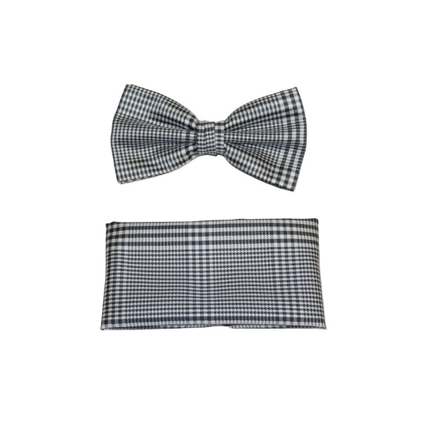 Men Bow Tie Hankie Formal Tuxedo, Business Suit #BT43 Black White Hounds tooth