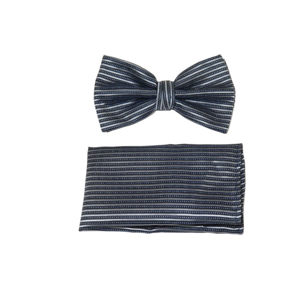 Men's Bow Tie Hankie J.Valintin Tuxedo or Business #Bt19 Black Silver Stripe