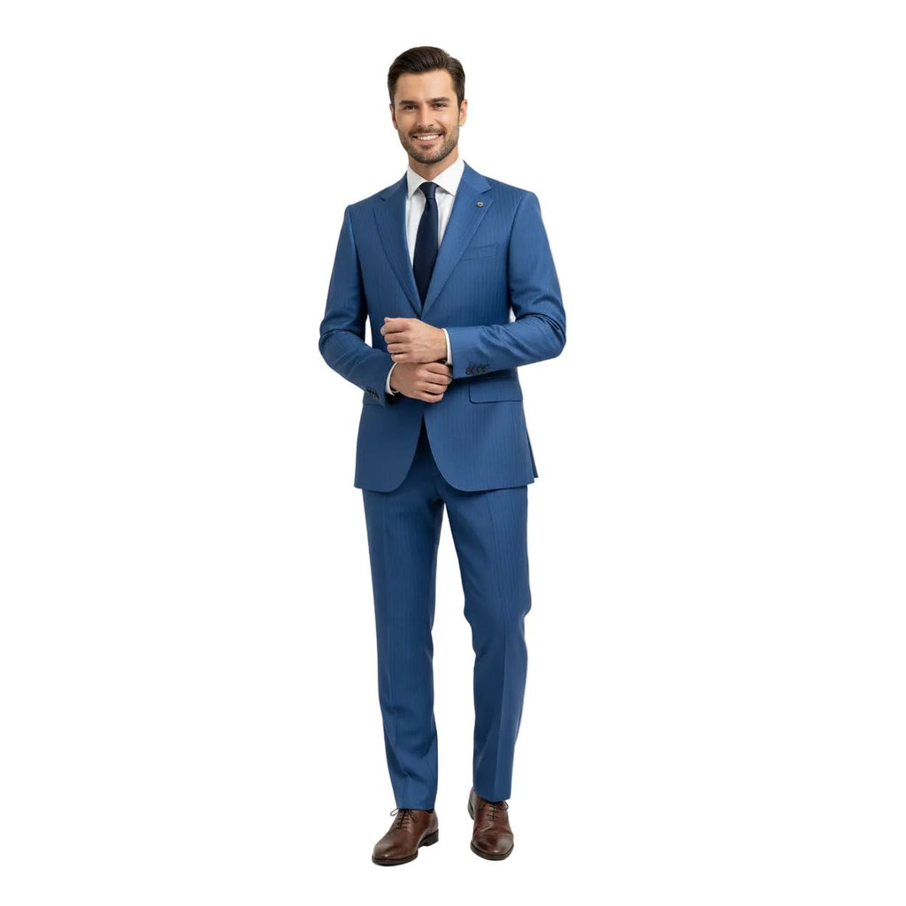 Men's Fabio Matteo Turkish Suit Super 160's Italian Wool FB222 #15 Blue Stripe
