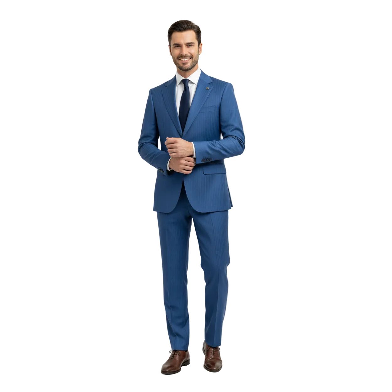 Men's Fabio Matteo Turkish Suit Super 160's Italian Wool FB222 #15 Blue Stripe