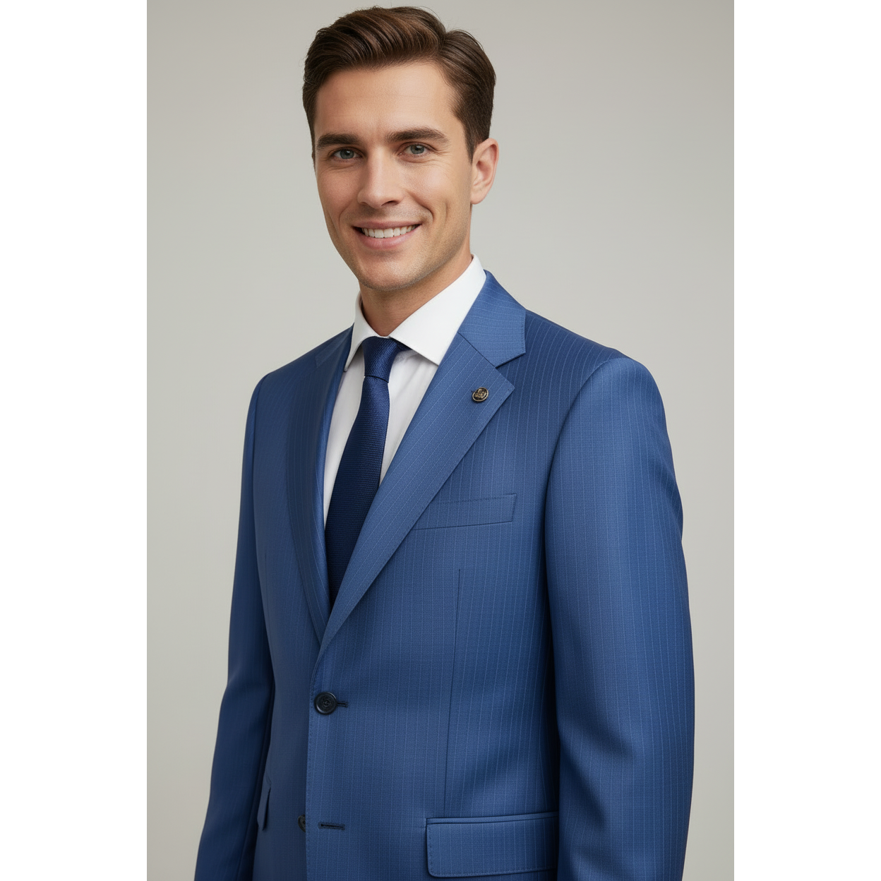 Men's Fabio Matteo Turkish Suit Super 160's Italian Wool FB222 #15 Blue Stripe