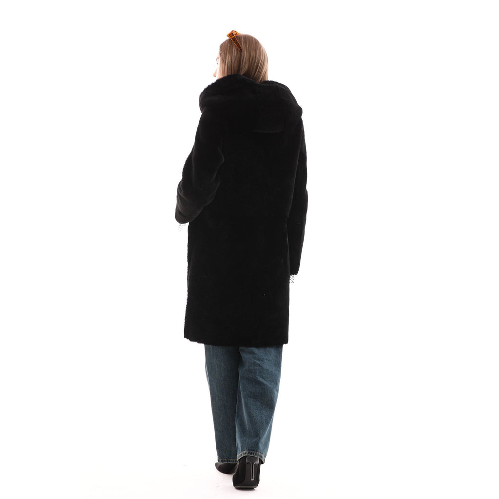The VESARA Reversible Shearling Women Leather Coat Jet Black