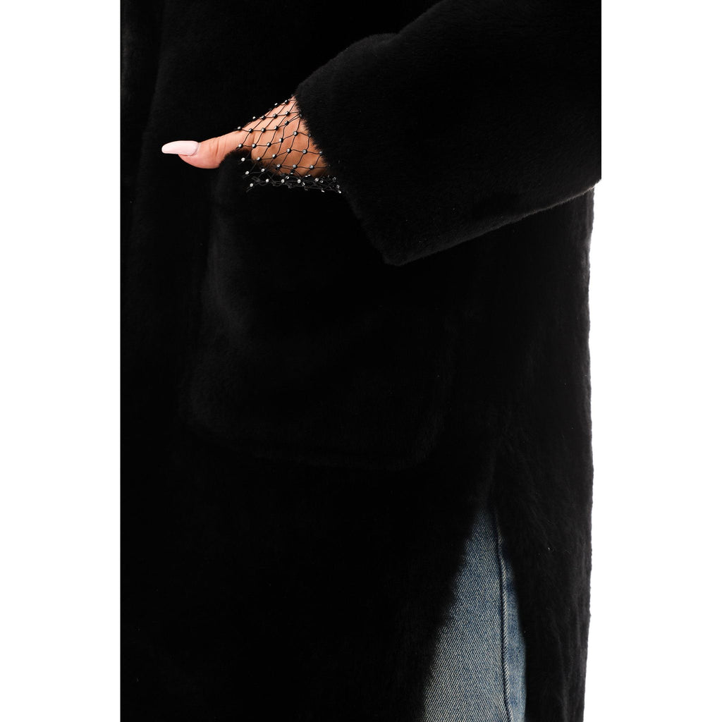 The VESARA Reversible Shearling Women Leather Coat Jet Black
