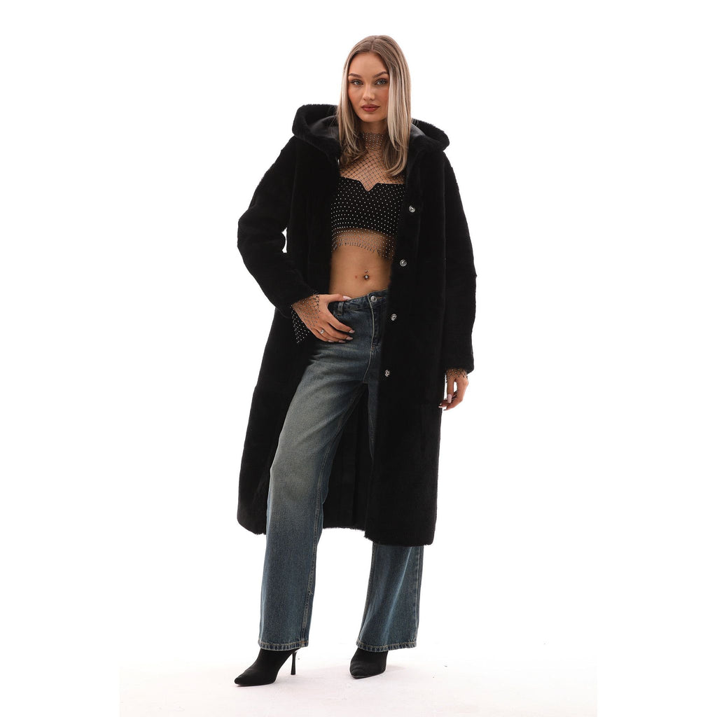 The Virella Reversible Hooded Shearling Leather Jacket