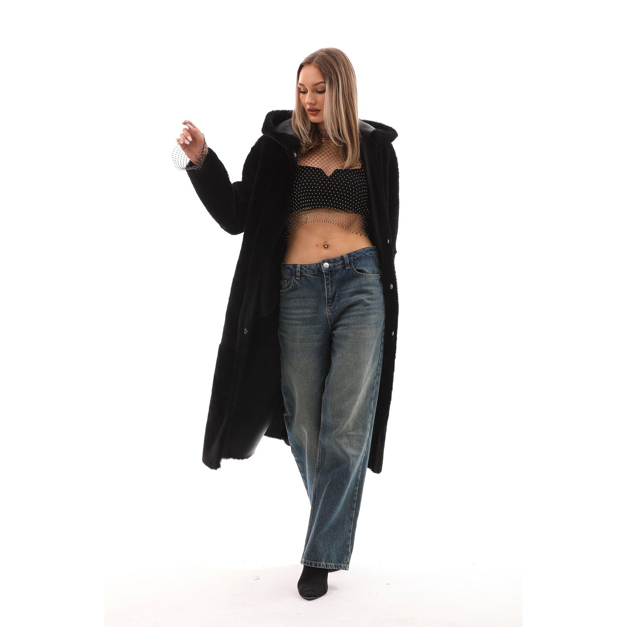 The Virella Reversible Hooded Shearling Leather Jacket
