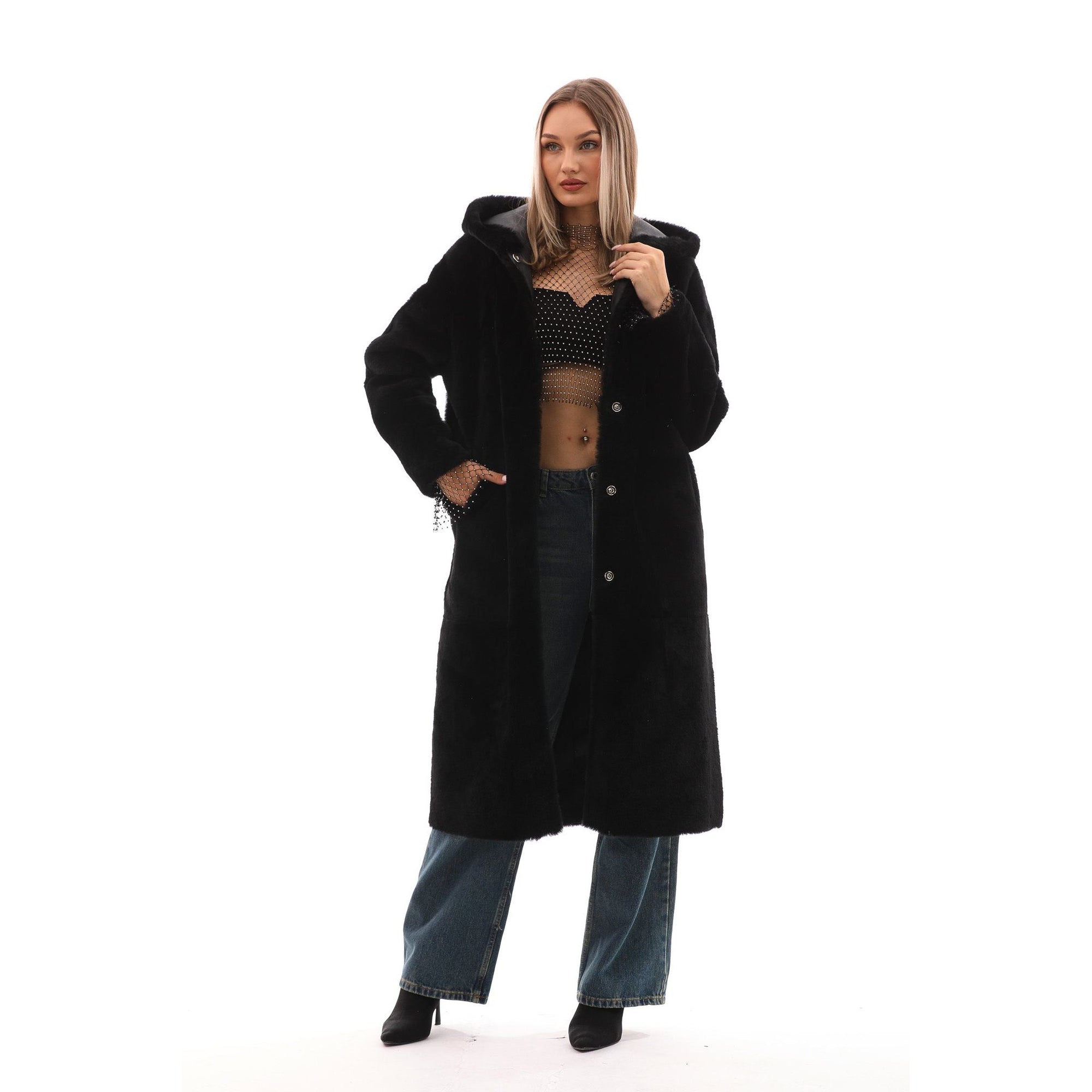 The Virella Reversible Hooded Shearling Leather Jacket