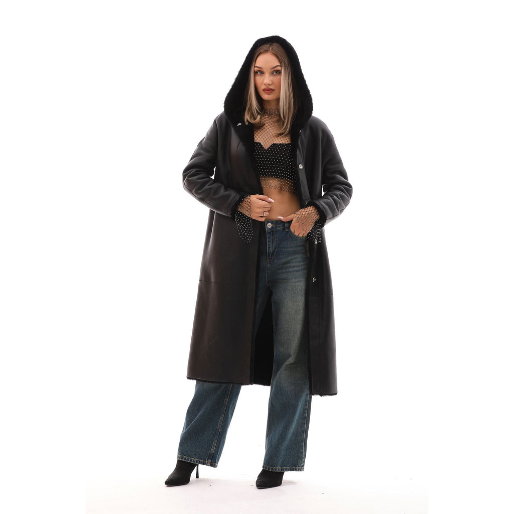 The Virella Reversible Hooded Shearling Leather Jacket