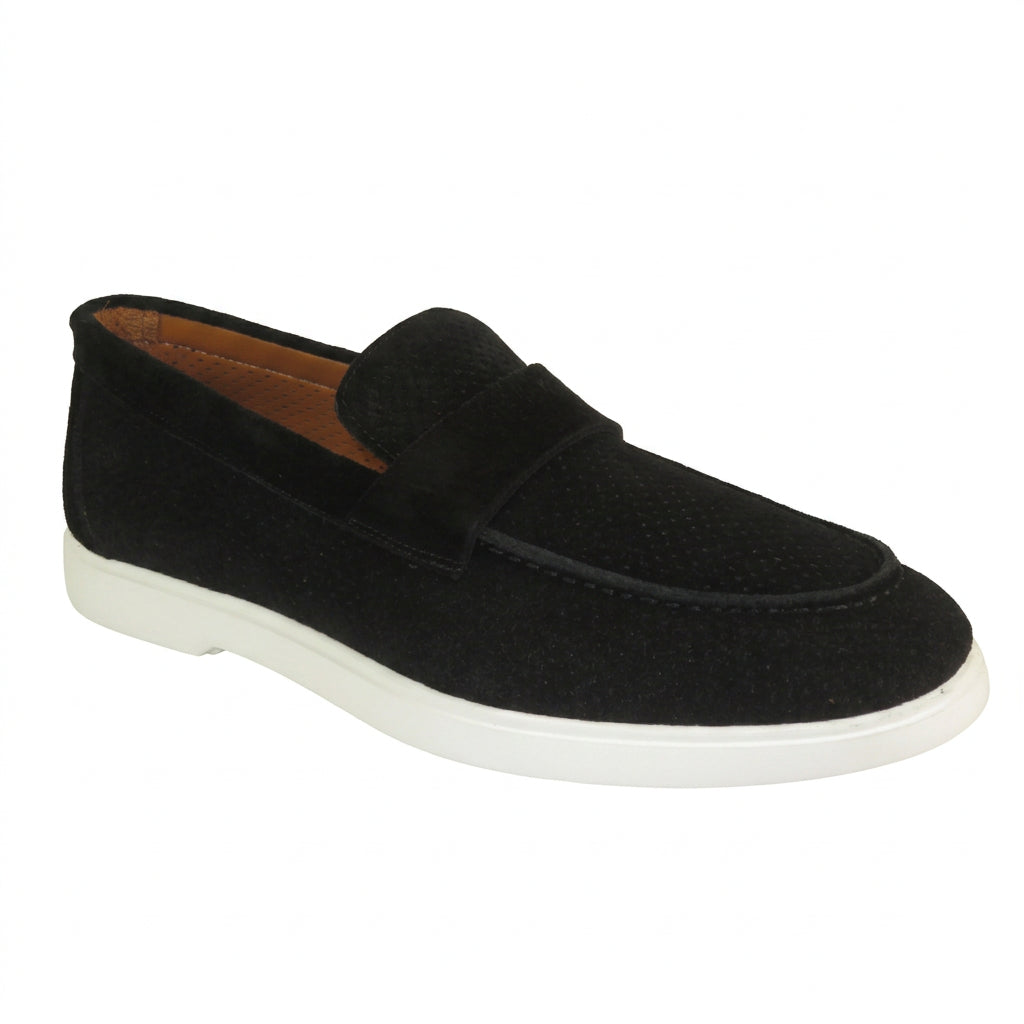 Men's Slip On Shoes By SHENBINS Soft Suede Leather Hand Made in Turkey 0870 Black