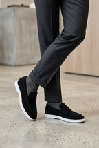 Men's Slip On Shoes By SHENBINS Soft Suede Leather Hand Made in Turkey 0870 Black