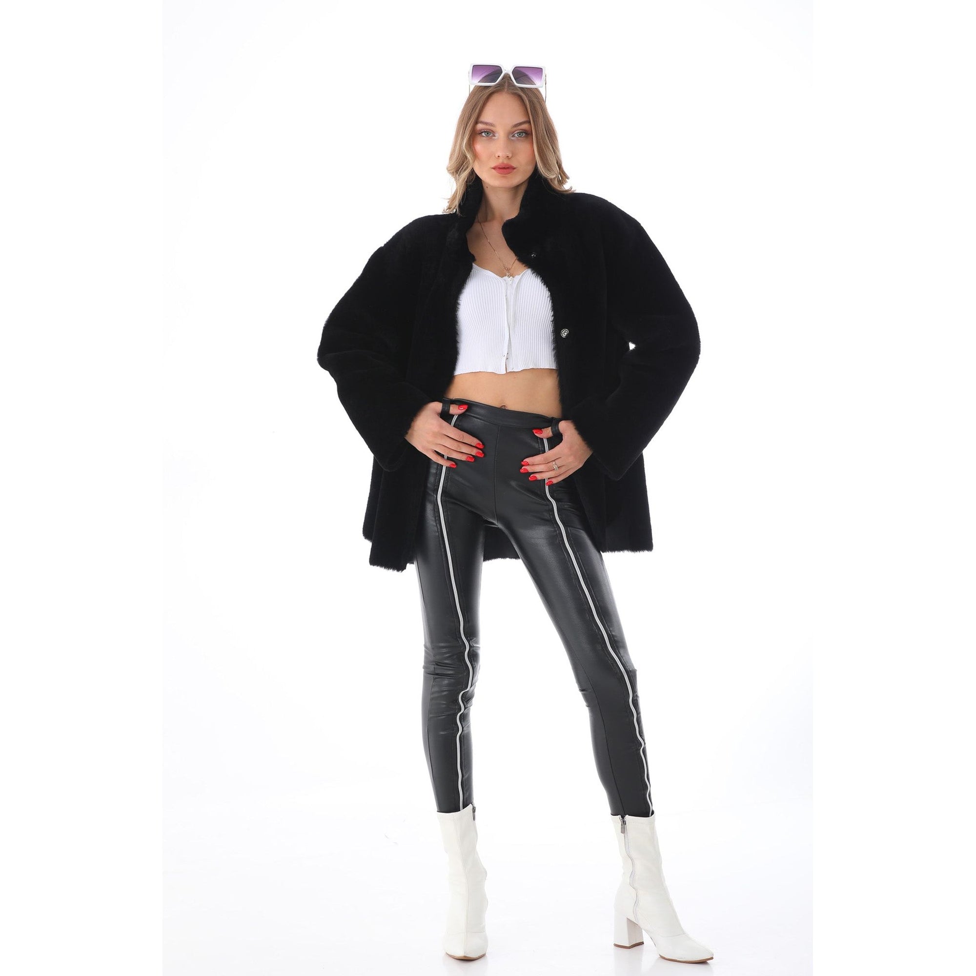 The Luxera Reversible Black Shearling Women Leather Jacket