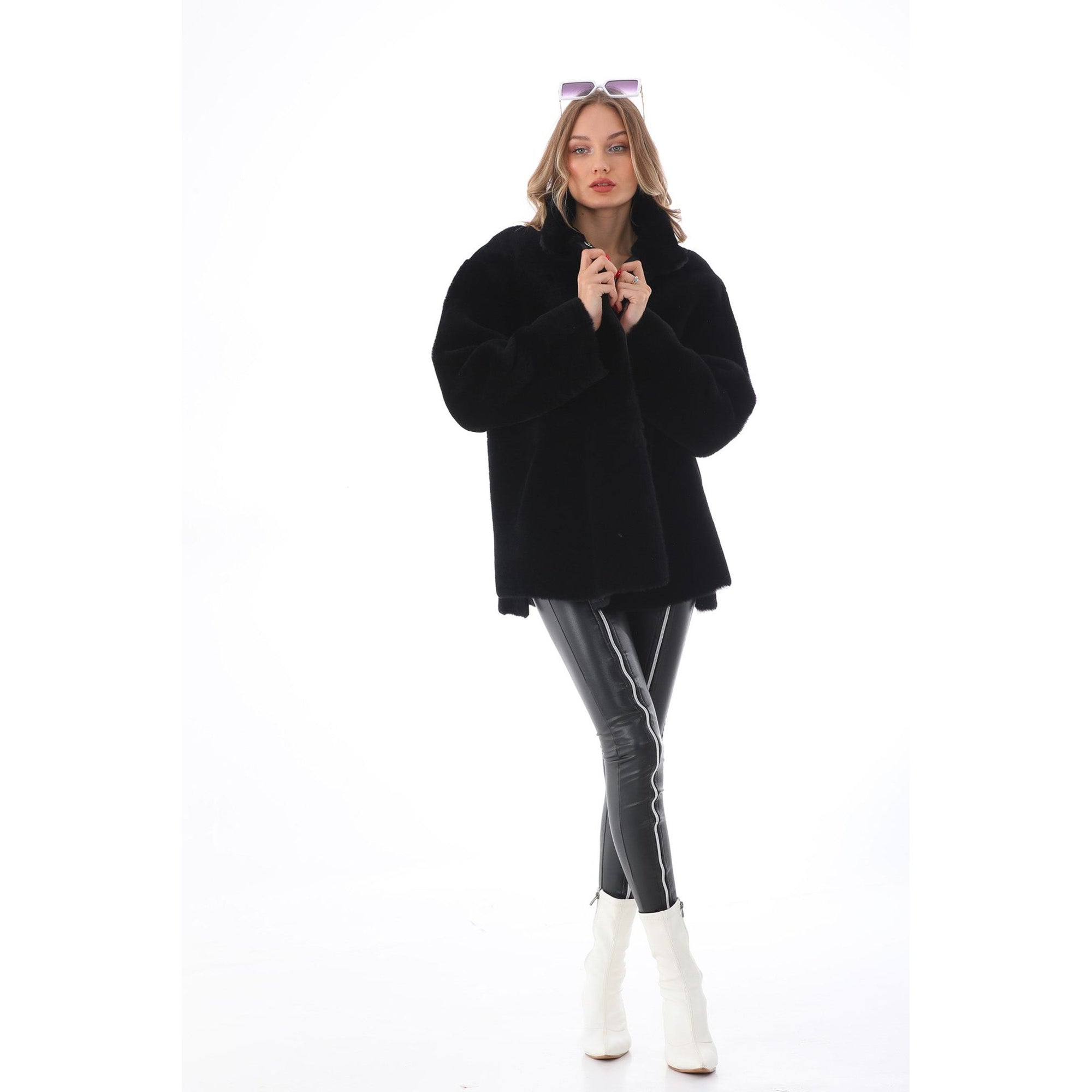 The Luxera Reversible Black Shearling Women Leather Jacket