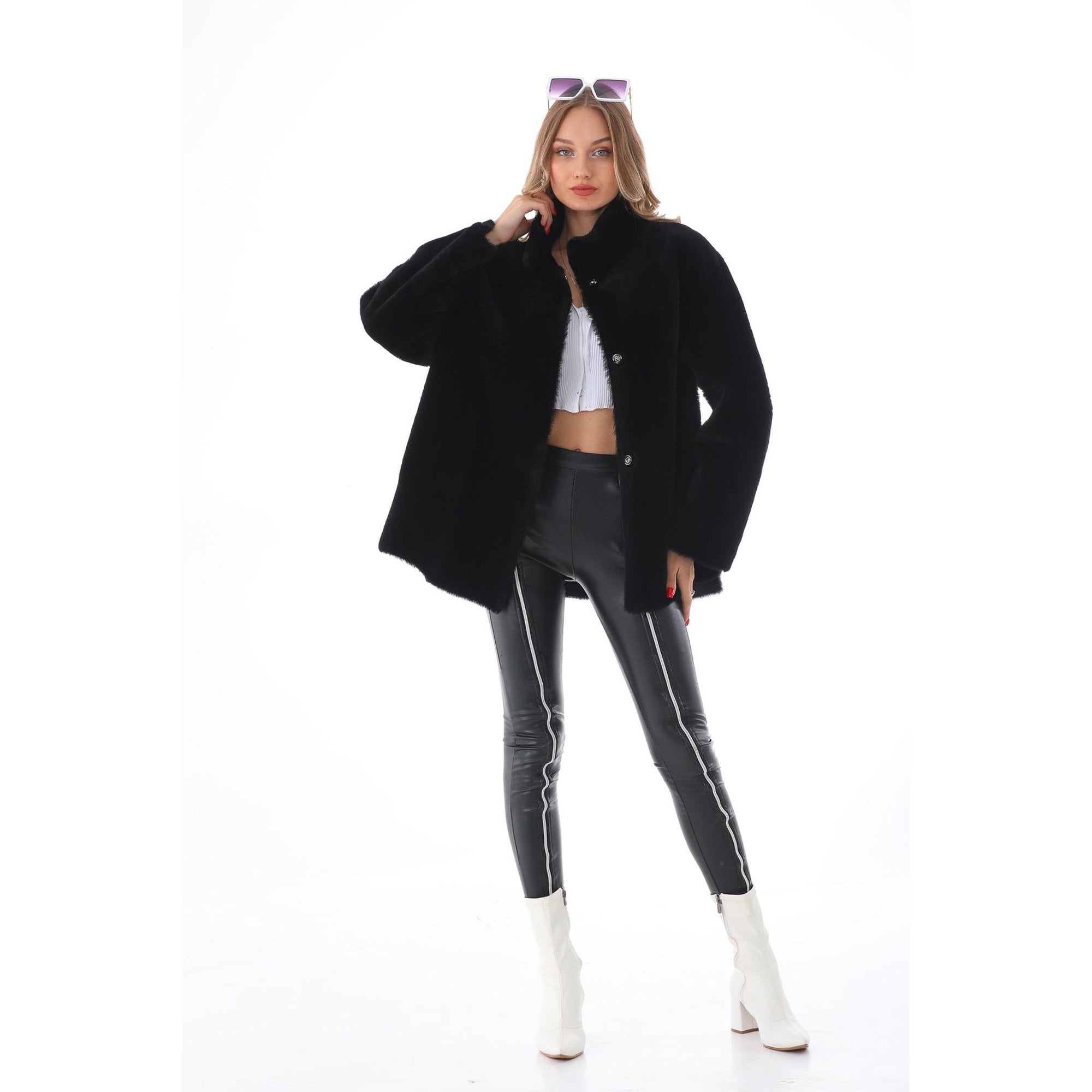 The Luxera Reversible Black Shearling Women Leather Jacket