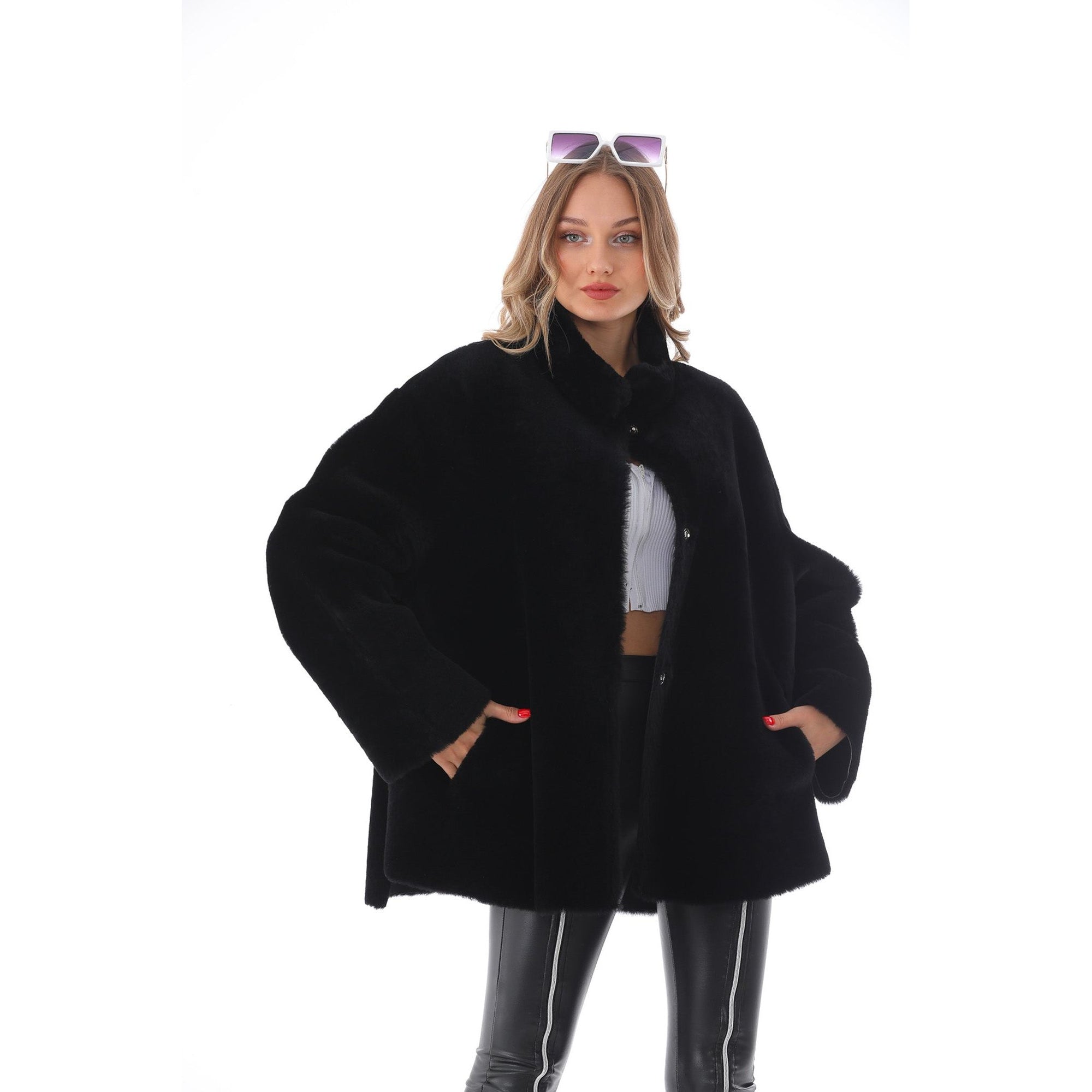 The Luxera Reversible Black Shearling Women Leather Jacket