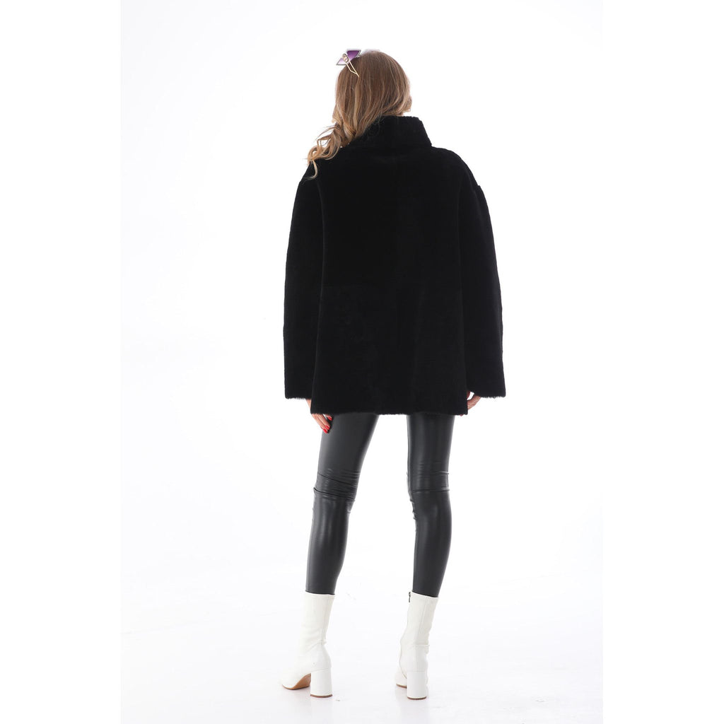 The Luxera Reversible Black Shearling Women Leather Jacket