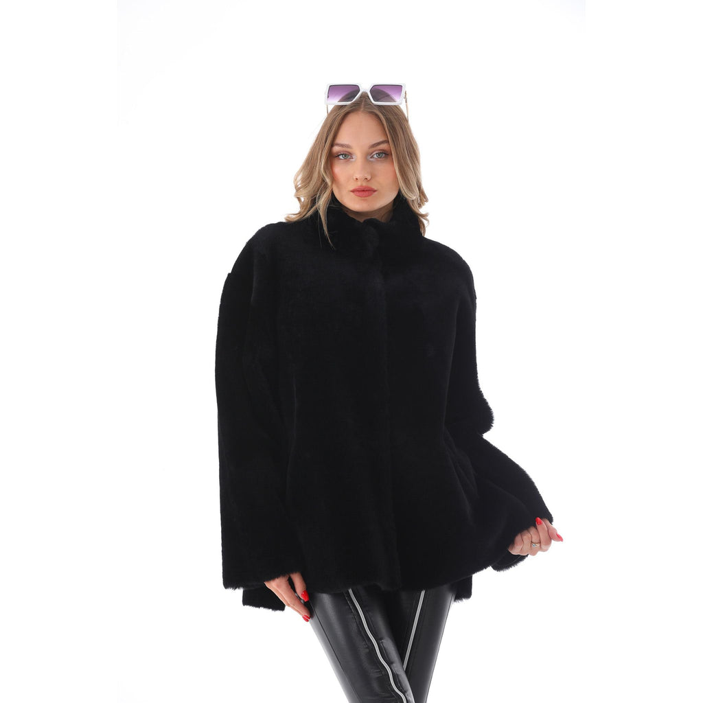 The Luxera Reversible Black Shearling Women Leather Jacket