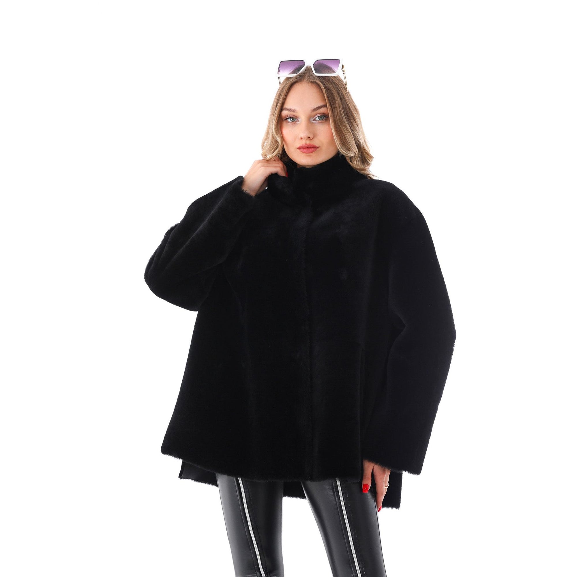 The Luxera Reversible Black Shearling Women Leather Jacket