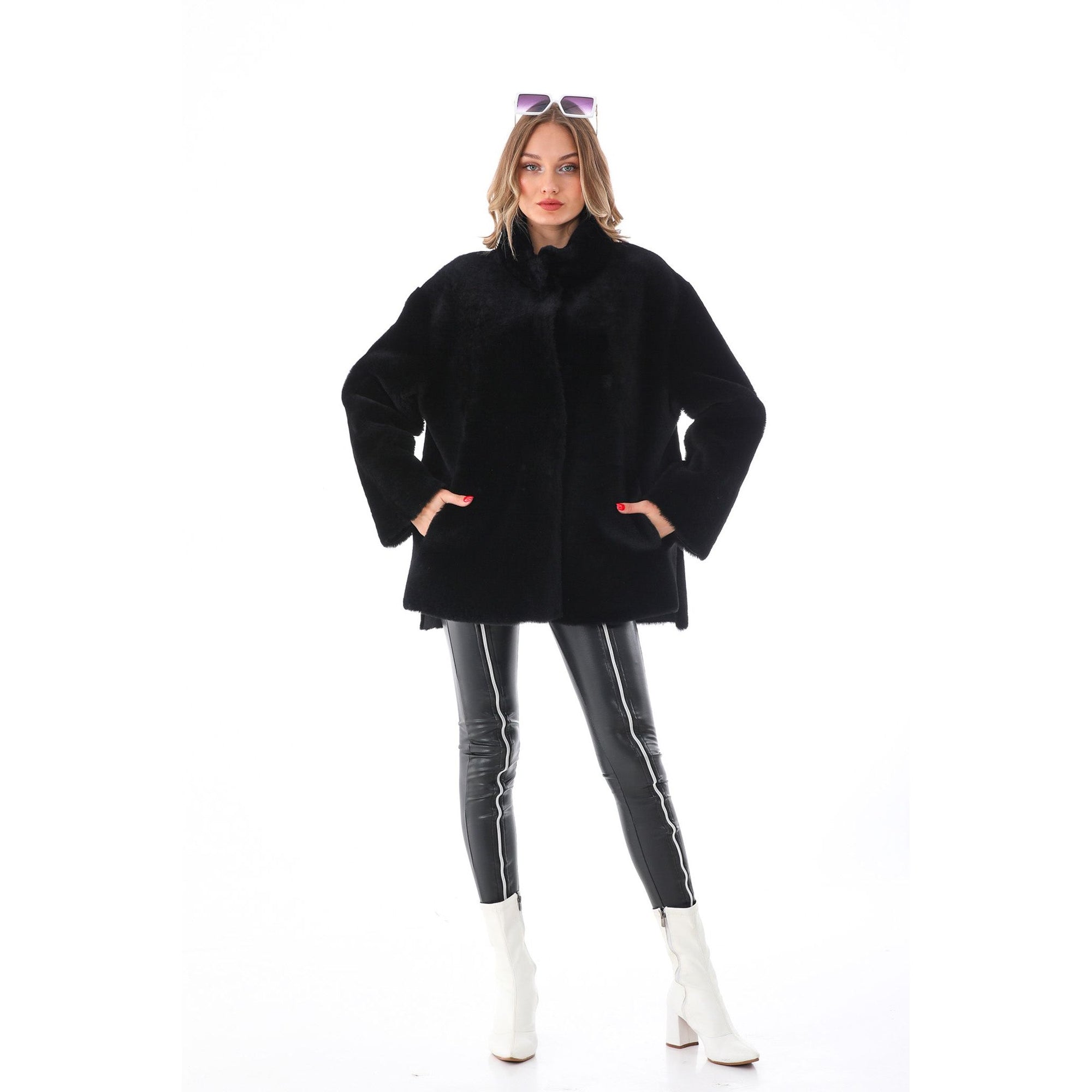 The Luxera Reversible Black Shearling Women Leather Jacket