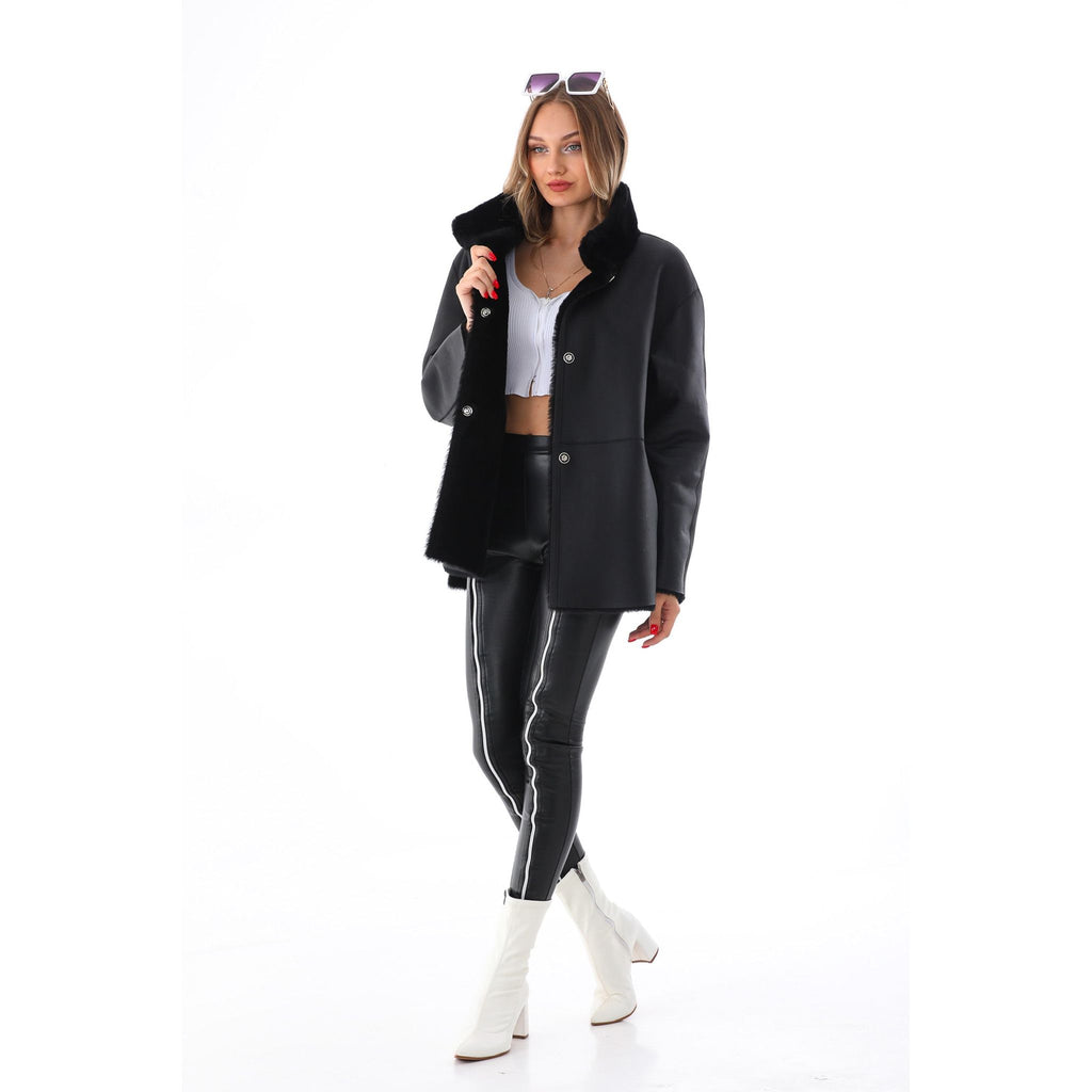 The Luxera Reversible Black Shearling Women Leather Jacket