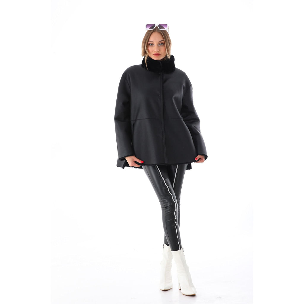 The Luxera Reversible Black Shearling Women Leather Jacket